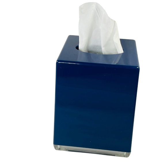 Vintage Oxford Lucite Cobalt Blue and Clear Tissue Box & Cup Holder Set - Picture 14 of 14